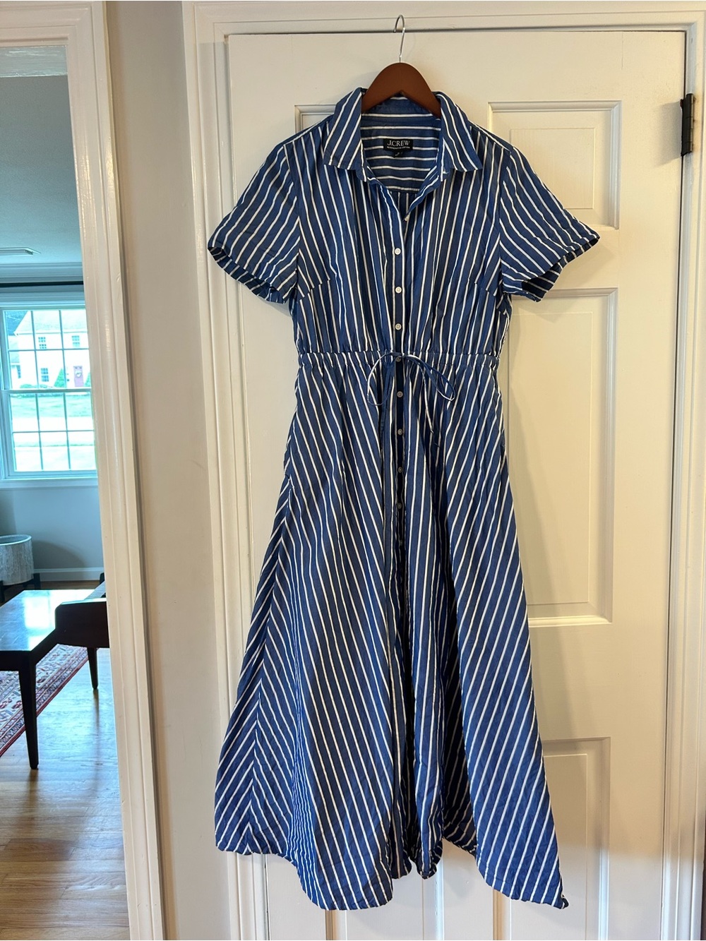 J. Crew Blue and White Striped Maxi Shirt Dress - Picture 2 of 7